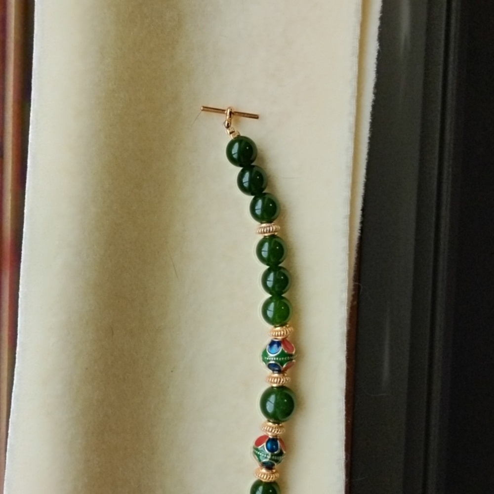 HAND CRAFTED CLOISONNE AND JADE BRACELET - Picture 4 of 5